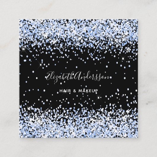 Zwart blauw confetti profiel foto qr code vierkante visitekaartje (Voorkant)