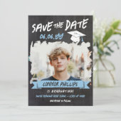 Zwart Blauw Cool Chalk Foto Afstuderen Save The Date (Staand voorkant)