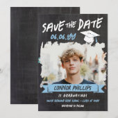 Zwart Blauw Cool Chalk Foto Afstuderen Save The Date (Voorkant / Achterkant)