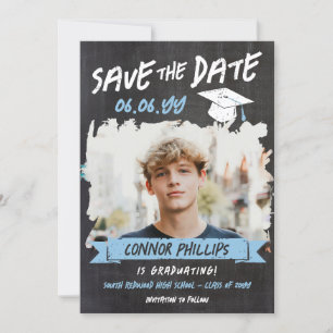 Zwart Blauw Cool Chalk Foto Afstuderen Save The Date