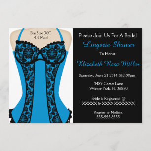 Zwart-blauw corset lingerie Shower Invite Kaart