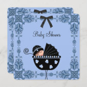 Zwart Blauw Damask Baby Boy Shower Kaart (Voorkant / Achterkant)