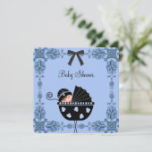 Zwart Blauw Damask Baby Boy Shower Kaart (Staand voorkant)