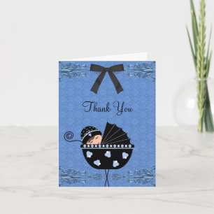 Zwart Blauw Damask Baby shower Bedankt Kaarten