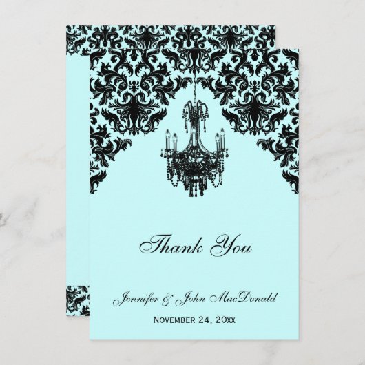 Zwart Blauw Damask Kroonluchter Dank u Kaart (Voorkant / Achterkant)