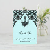 Zwart Blauw Damask Kroonluchter Dank u Kaart (Staand voorkant)