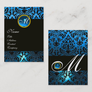 ZWART BLAUW DAMAST BLOEMMONOGRAM Sapphire Gem Visitekaartje