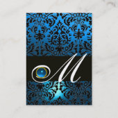 ZWART BLAUW DAMAST BLOEMMONOGRAM Sapphire Gem Visitekaartje (Achterkant)