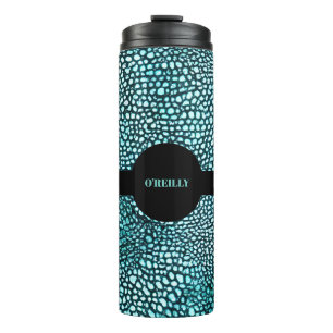 Zwart Blauw Dierenprint Patroon Modern Monogram Thermosbeker