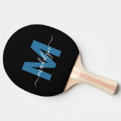 Zwart Blauw Elegant Script Naam Monogram Tafeltennisbatje (Zijkant)