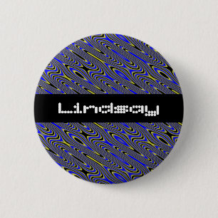 Zwart blauw en geel Zwemelpatroon Aangepaste naam Ronde Button 5,7 Cm