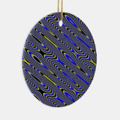 Zwart blauw en geel zwirly patroon keramisch ornament (Rechts)