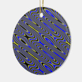Zwart blauw en geel zwirly patroon keramisch ornament (Links)
