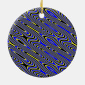 Zwart blauw en geel zwirly patroon keramisch ornament (Achterkant)