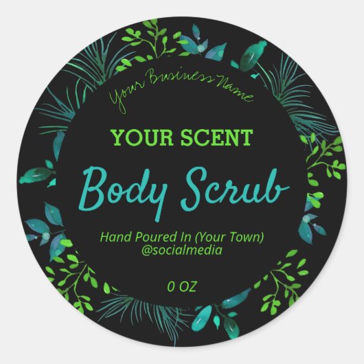 Zwart Blauw en Groen Blad Product Etiketten (Voorkant)