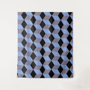 Zwart Blauw en Heather Isometrische Kubus Patronen Wandkleed