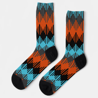 Zwart, Blauw en Oranje Geometrisch Sokken