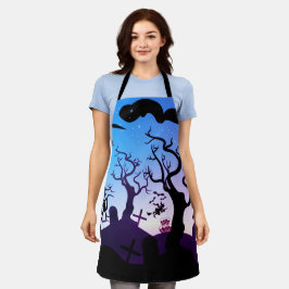 Zwart, blauw en paarse spookveld Halloween Schort