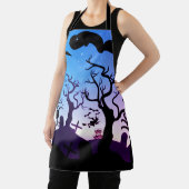 Zwart, blauw en paarse spookveld Halloween Schort (Insitu)