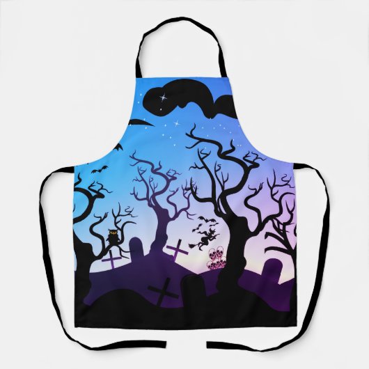 Zwart, blauw en paarse spookveld Halloween Schort (Voorkant)