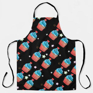 Zwart, blauw en rode cupcake afdrukken Apron Schort