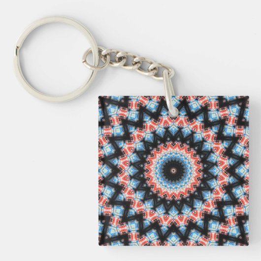 Zwart, blauw en rood Mandala Star Sleutelhanger (Voorkant)
