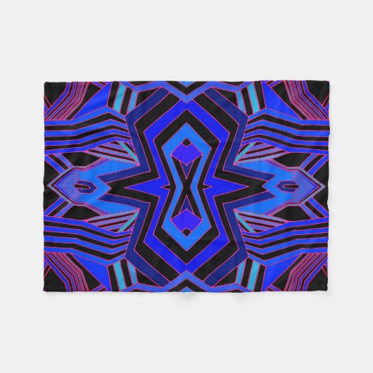 Zwart blauw en roze geometrisch patroon fleece deken (Voorkant (Horizontaal))