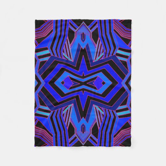 Zwart blauw en roze geometrisch patroon fleece deken (Voorkant)