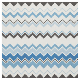Zwart blauw en wit ikatchevron-patroon stof