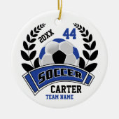 Zwart, Blauw en Wit Personaliseer Voetbal ⚽ Keramisch Ornament (Voorkant)