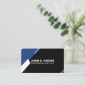 Zwart, Blauw en witte lijn Professioneel Modern Visitekaartje (Staand voorkant)