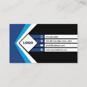 Zwart, Blauw en witte lijn Professioneel Modern Visitekaartje (Achterkant)