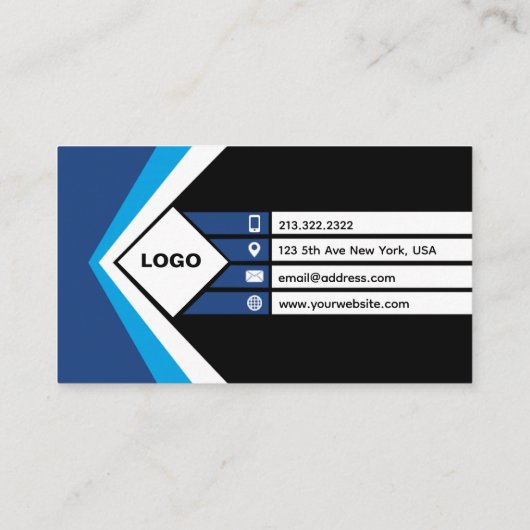 Zwart, Blauw en witte lijn Professioneel Modern Visitekaartje (Achterkant)