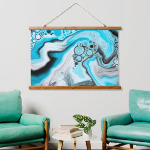 Zwart, blauw en witte marmer hangend wandkleed