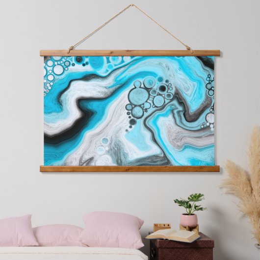 Zwart, blauw en witte marmer hangend wandkleed (Slaapkamer)
