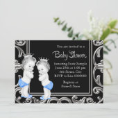 Zwart, Blauw en Zilver Twin Boy Baby shower Kaart (Staand voorkant)