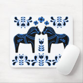Zwart/blauw Folk Dala paard/Folk Friesian Muismat (Met muis)
