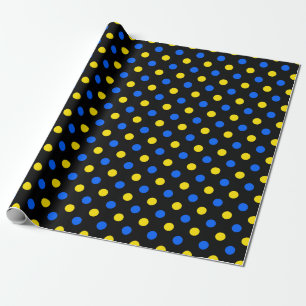 Zwart Blauw Geel Stippen Design Cadeaupapier
