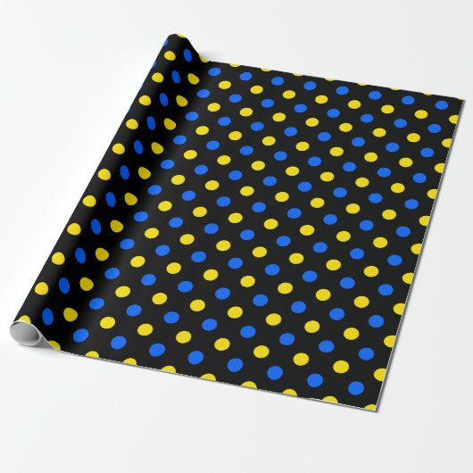 Zwart Blauw Geel Stippen Design Cadeaupapier (Uitgerold)