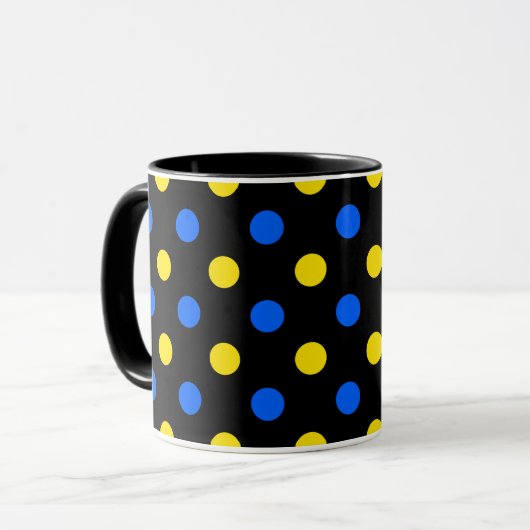 Zwart Blauw Geel Stippen Design Mok (Voorkant links)