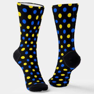 Zwart Blauw Geel Stippen Design Sokken