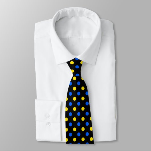 Zwart Blauw Geel Stippen Design  Stropdas (Gebonden)
