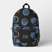Zwart & Blauw Geometric Circles Monogram Initialen Bedrukte Rugzak (Voorkant)