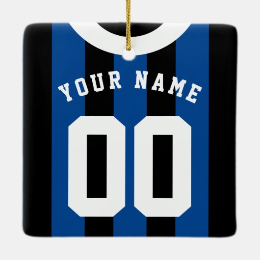 Zwart & Blauw Gestreepte Sport Jersey Sjabloon Keramisch Ornament (Achterkant)