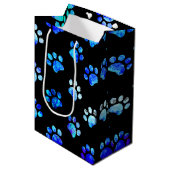 Zwart Blauw Gestructureerd Pootafdruk Patroon Medium Cadeauzakje (Voorkant Gekanteld)