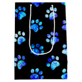 Zwart Blauw Gestructureerd Pootafdruk Patroon Medium Cadeauzakje (Achterkant)
