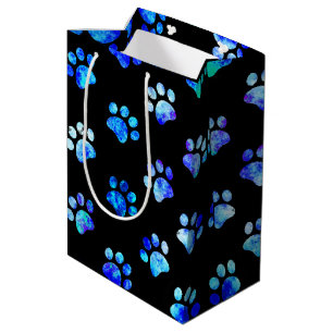 Zwart Blauw Gestructureerd Pootafdruk Patroon Medium Cadeauzakje