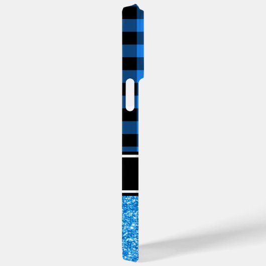 Zwart-blauw Glitter Buffalo-spelmonogram Case-Mate iPhone Case (Achterkant / Rechts)