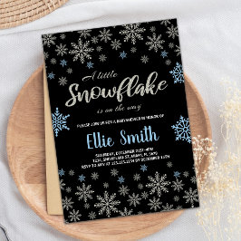 Zwart Blauw Glitter Winter Baby Douche Uitnodiging