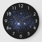 Zwart blauw glitterstof grote klok (Voorkant)